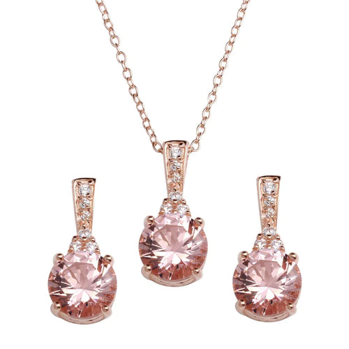 Lhset005179 Sterling Silver Set Rose Gold Pink Cz Stones