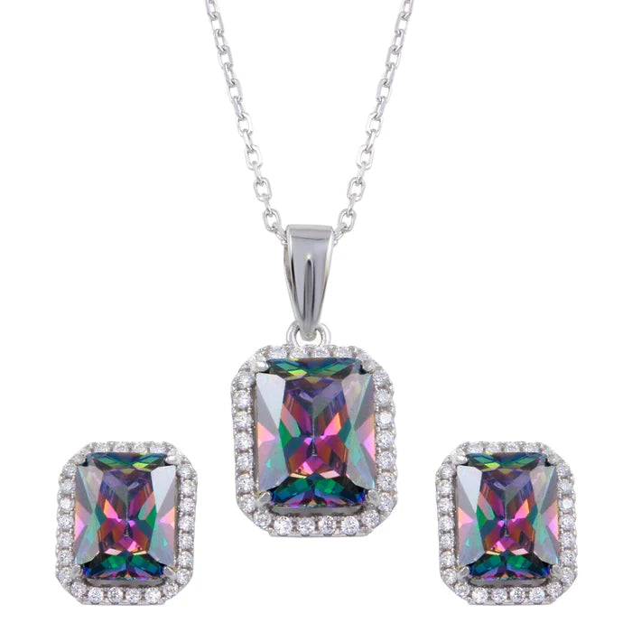 Lhset005829 Sterling Silver Set Rainbow Topaz Cz