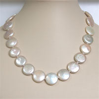 Lhs0149 White Coin Pearl Necklace 14-15mm  Sterling Silver Toggle Optional Earrings to match