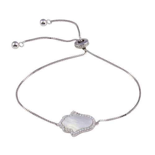 Lhbr00574 Sterling Silver  Mother of Pearl Hamsa bracelet with cz