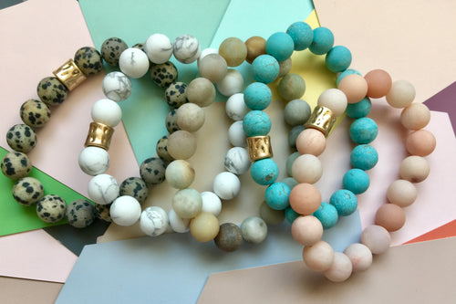 Lhb214M Semi Precious Stretch Bracelet Assorted Colors 5 in a Pack