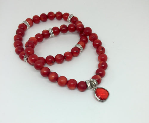 Lhb0034 Real Stone Bracelet Coral with Drop and Cz Rondells sold seperatel or together each 33.00