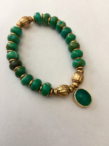 Lhb0036 Real stone  Bracelet Green Turquoise with Gold Fashion Beads and Drop