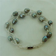 Lhbf073 Magnetic Real Cultured Pearl Bracelet Silver Grey 7mm magnet