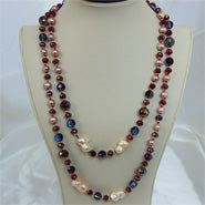 Lhf203 Pearl Necklace Pink & Red natural Pearls with Crystal