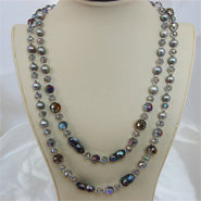 lhnpf205 Pearl Necklace Baroque  Grey and Peacock