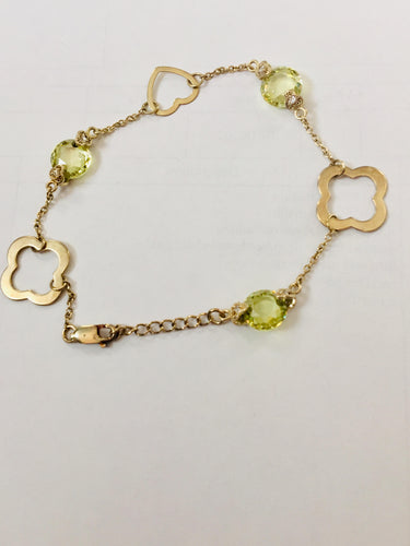 Lhb0048 Sterling silver Gold Plated Bracelet Heart & Flower Citrine cz Stones