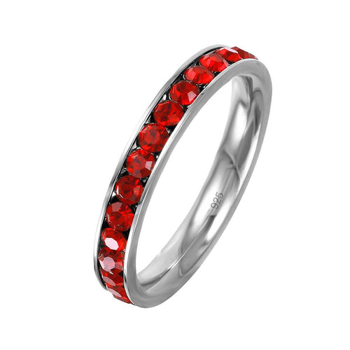 Lhr000039July Sterling Silver Band Ring Ruby cz