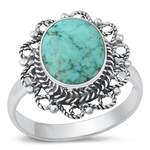Lhr1306509 Sterling Silver Ring Turquoise Filagree