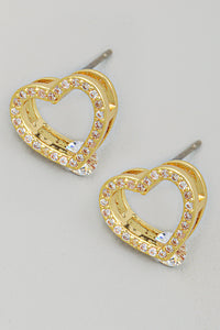 Lhe255399g Fashion Heart Earring Rhinestone