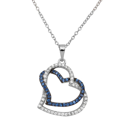 Lhp011529 Sterling Silver Double Heart Necklace  Blue Cz Sapphire