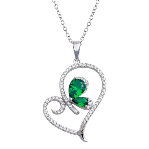 Lhp013119 Sterling Silver Heart Necklace Emerald Cz Stone