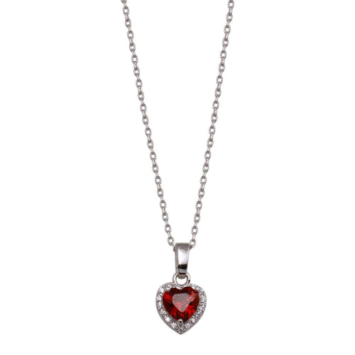 Lhp014419 Sterling Silver Heart Necklace Red Garnet