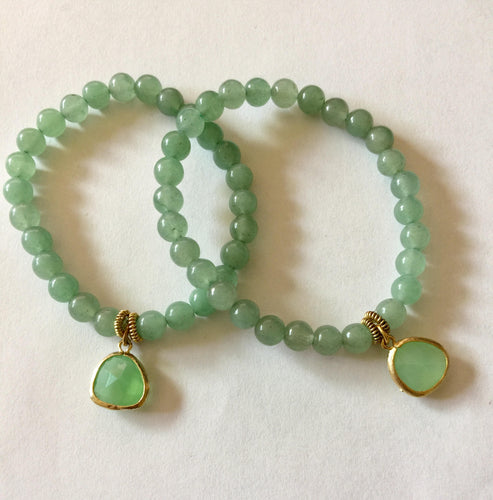 Lhb0001 Bracelet Green Agate Stone & Charm 7 1/2 ;& 7 3/4
