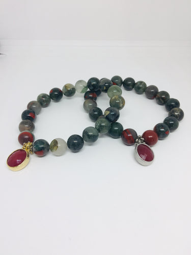 Lhb0004 Real Stone Bracelet African Blood Stone with Cornelian Color Drops one gold & silver 33.00 each