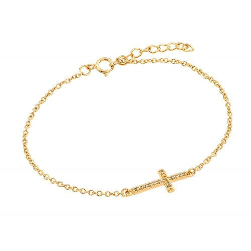 LHB00134 Gold Plated Sideways Cross Cz Bracelet Sterling Silver Young adults and teens