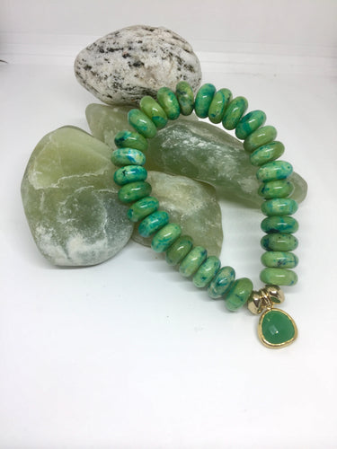 Lhb0013 Real Stone Bracelet Green Turquoise 10 mm Rondell Beads with Charm  OUT OF STOCK FOR NOW!!!!