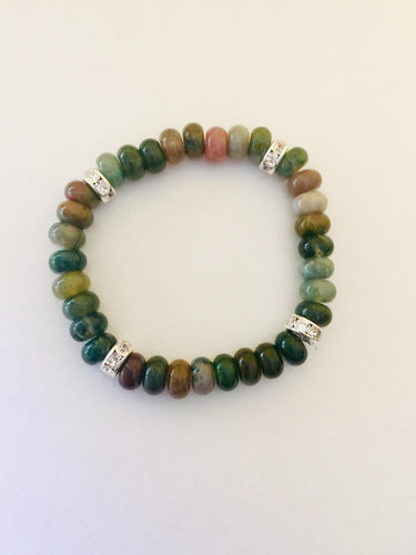 Lhb0032 Real Stone Bracelet India Agate Stone silver Round Cz Findings