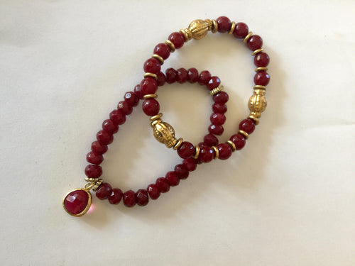 Lhb0043 Real Stone Red Dyed Jade with Drop and Brass Beads sold as set or seperately Hand made Each cost 33.00