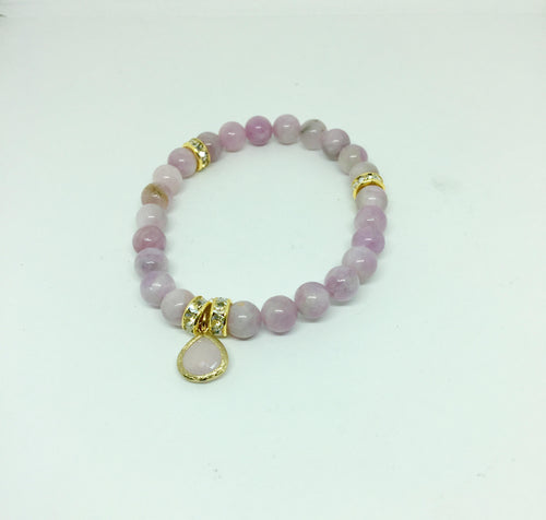 Lhb0049 Real Stone Bracelet Lavender Kunzite with Spacers And Pendant