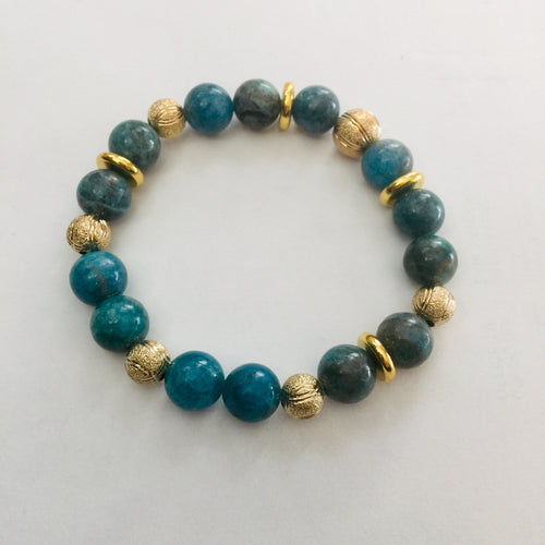 Lhb0072 Real Stone Bracelet Light Blue Apatite & Gold PLated Rondels