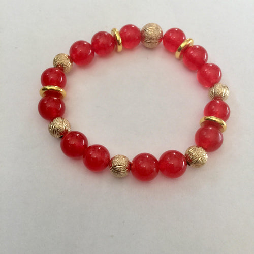 Lhb0075 Real Stone Bracelet Red Dyed Jade & Gold Filled Rondelles