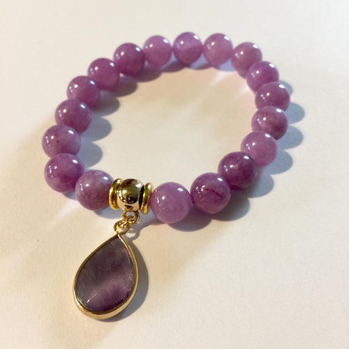 Lhb0080 Real Stone Bracelet Cloudy Purple Dyed Jade & Amethyst/ Drop Stone OUT OF STOCK!!