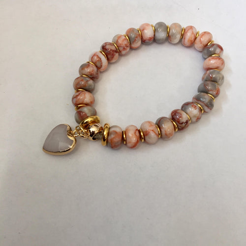 Lhb0101 Real Stone Bracelet Rhodonite Rondels Quartz Heart Drop