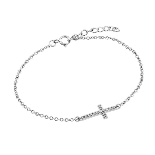LHBg0127rh Sterling Silver Sideways Cross Bracelet for Young adults and teens too