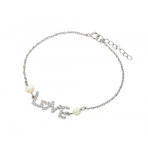 LHB0224 Sterling Silver Love Bracelet Pearls and Cubic zirconia