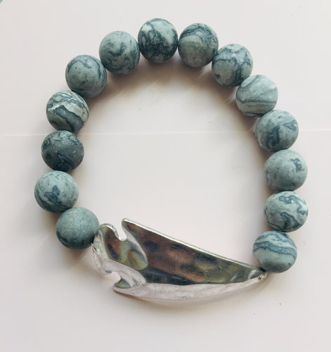 Lhb0365  Stone Grey stretch Bracelet with fashion silver silver arrowhead