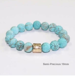Lhb214TQ Real Stone Semi Precious  stretch Bracelet Howalite Turquoise 10mm