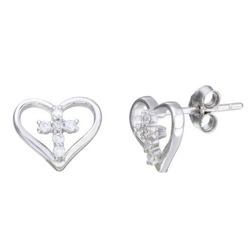 Lhe01112 Sterling Silver Heart with cross earrings