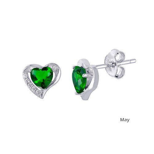LHE01028 Green cz Heart birthstone earring May Birthstone Emerald
