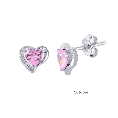 LHE01028 Pink Heart Sterling Silver earrings cz October Birthstone