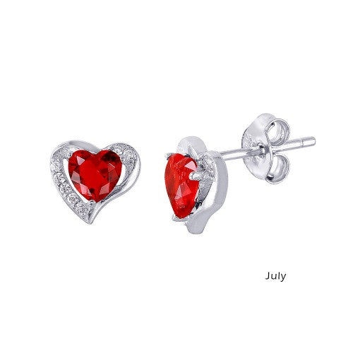 LHE01028  Red Heart  Cubic Zirconia Sterling silver  Earrings  Ruby July