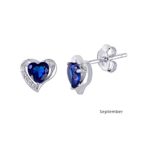 LHE01028 Sapphire sterling silver Heart Cz earrings September Birthstone OUT OF STOCK!!!