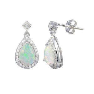 LHE01185 Sterling silver tear drop synthetic opal earring