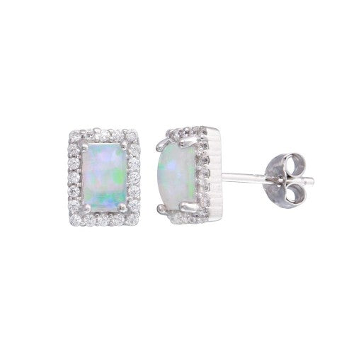 LHE1207 Opal Rectangle small cz earring
