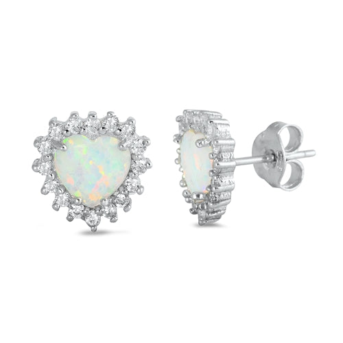 Lhe4505449 Sterling Silver Heart Earring Lab White Opal