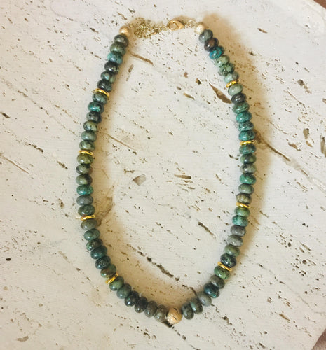 Lhn0082 Real Stone Necklace Turquoise 8mm Rondels  Hand Made