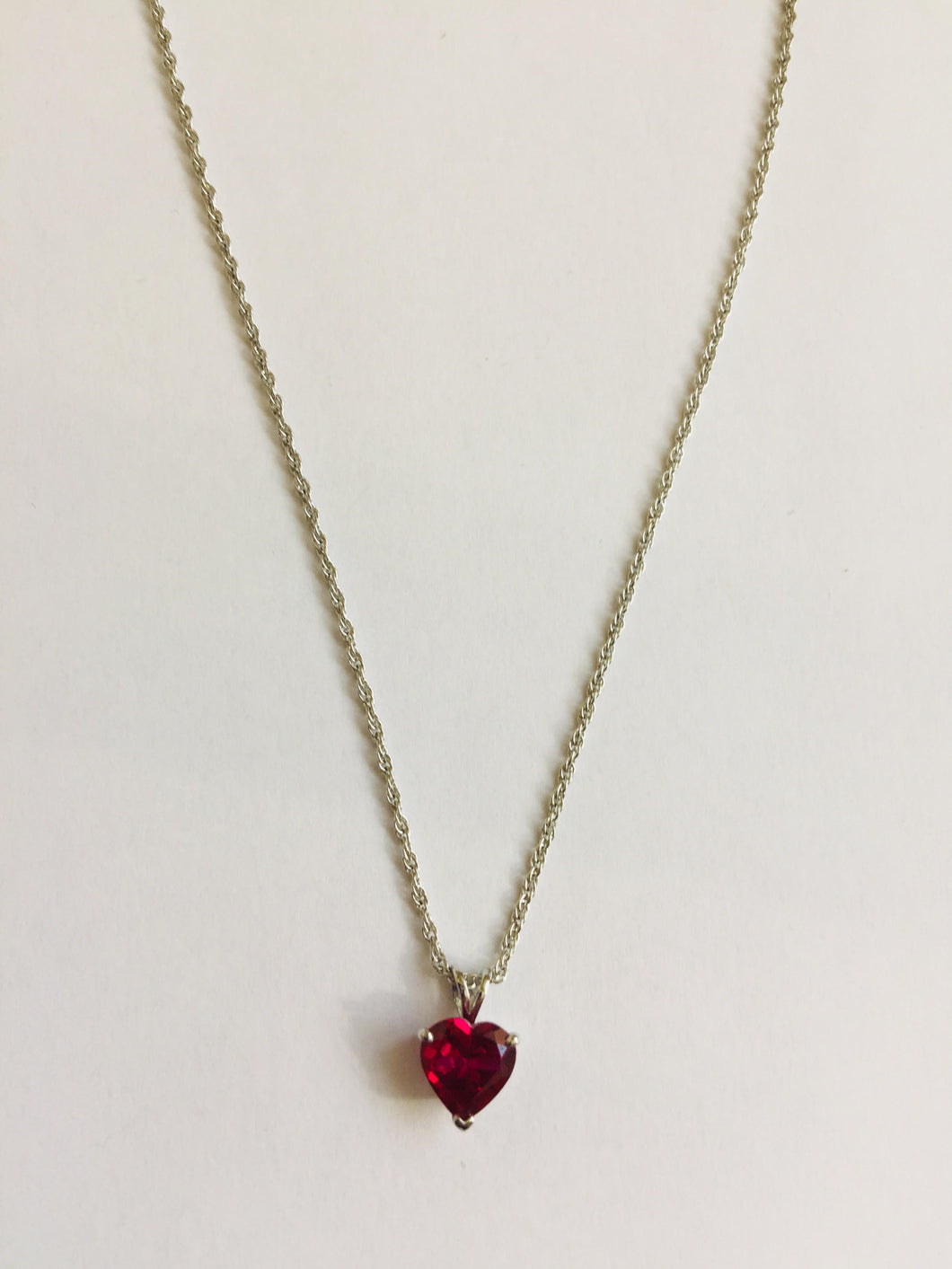 Lhn028 Rhodium Plated Chain and Ruby heart