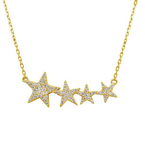 LHN1536G Sterling Silver Stars in a Row Necklace