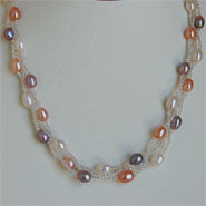 Lhnf022 Magnetic Real Cultured Pearl Necklace Mix Pink 18'' & Grey  & peacock blue