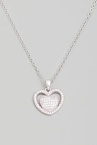 Lhn182629S Fashion Necklace Heart Pave Rhinestone Silver