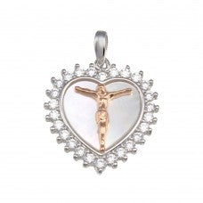 LHP00058 Sterling Silver Medallion Heart Mother of Pearl Religious