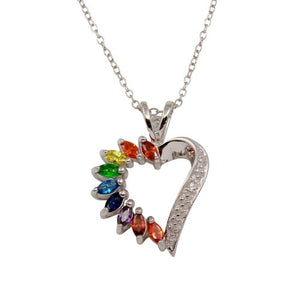 LHP01300 Sterling silver Heart necklace  Multi color cubic zirconia