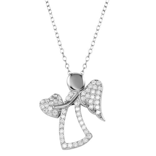 LHP01661 Sterling Silver Winged Angel and heart necklace