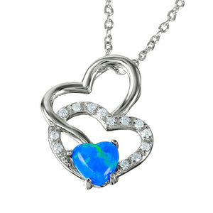 LHP1066 Sterling Silver Double heart with synthetic opal heart