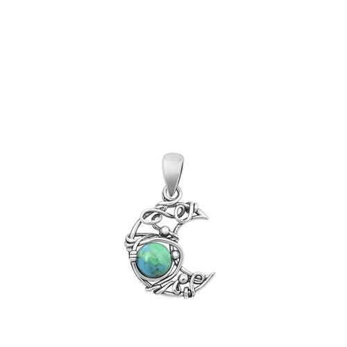 Lhp3385739 Sterling Silver Pendant Moon Real Turquoise Stone Wrap Silver 18'' Chain
